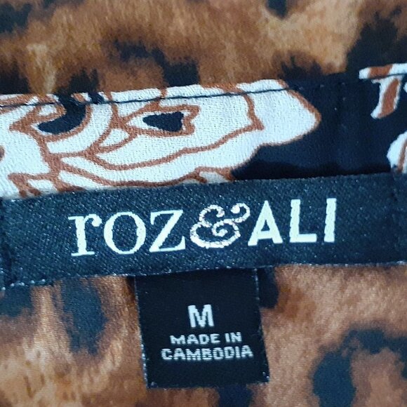 ROZ & ALI Chiffon Tunic; Animal Print / Floral & Paisley; 3/4 Sleeves; Size M - Picture 4 of 6